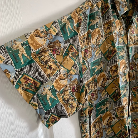 Robert Stock 100% Silk Short Sleeved Button Front Baseball Print Shirt XL - Picture 4 of 11